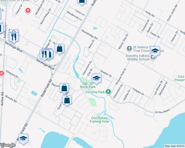 map of restaurants, bars, coffee shops, grocery stores, and more near 2806 Park-Green Drive in Corpus Christi