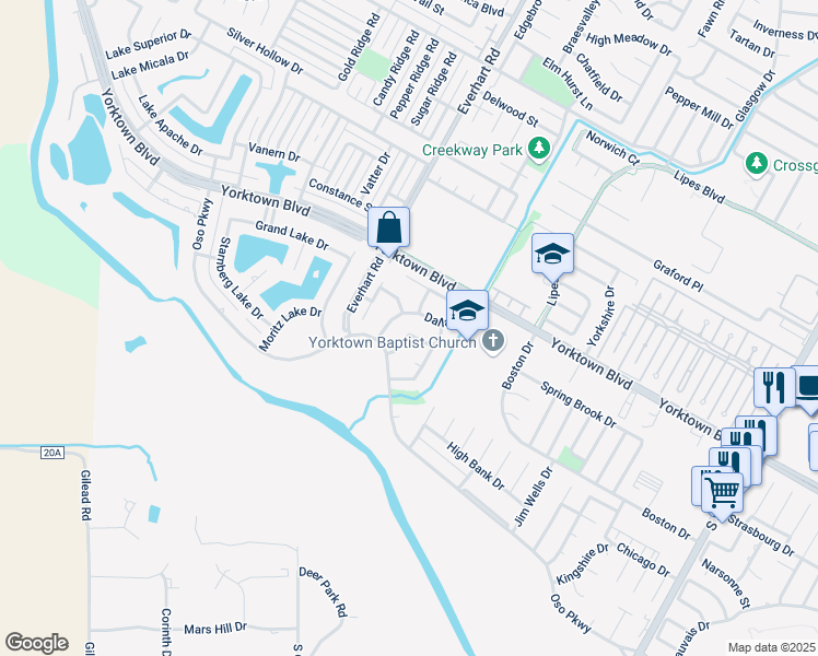 map of restaurants, bars, coffee shops, grocery stores, and more near 7605 Del Rio Drive in Corpus Christi