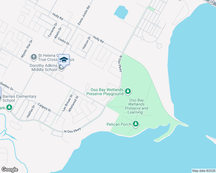 map of restaurants, bars, coffee shops, grocery stores, and more near 2425 Badlands Drive in Corpus Christi