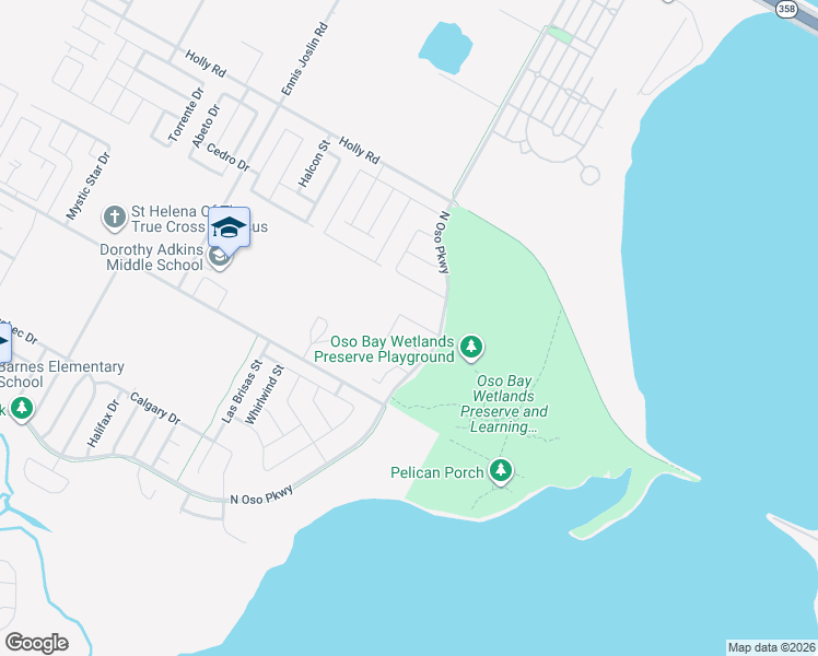 map of restaurants, bars, coffee shops, grocery stores, and more near 8225 Yosemite Drive in Corpus Christi