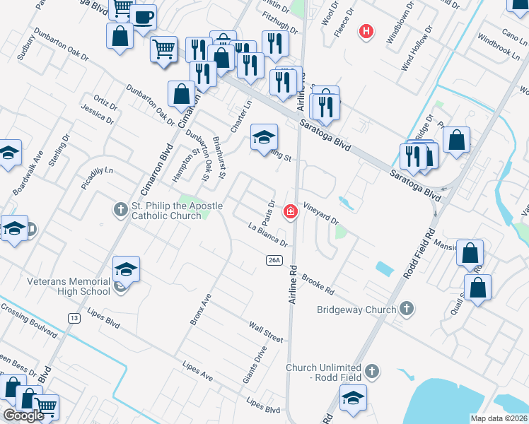 map of restaurants, bars, coffee shops, grocery stores, and more near 6651 Belvoir Avenue in Corpus Christi