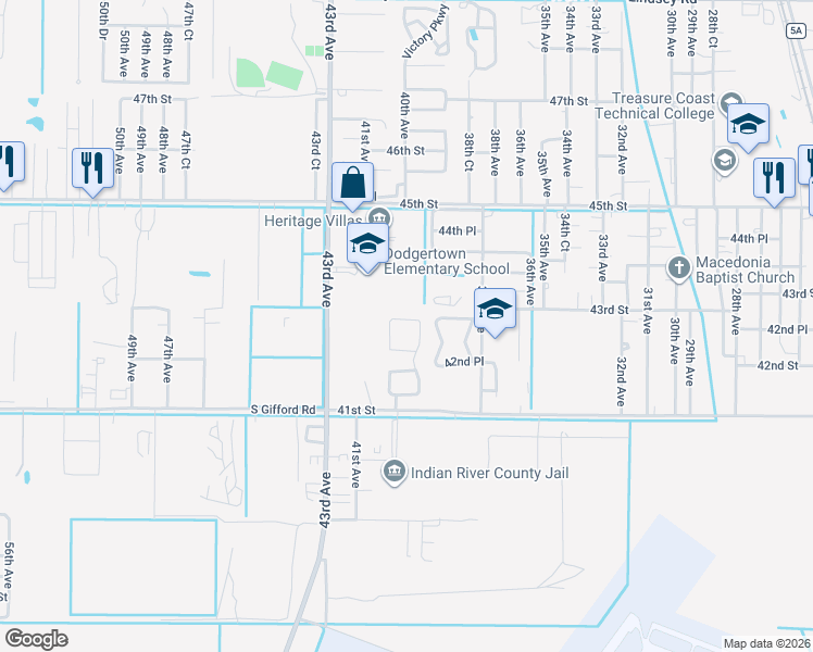 map of restaurants, bars, coffee shops, grocery stores, and more near 4070 42nd Square in Vero Beach