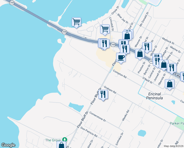 map of restaurants, bars, coffee shops, grocery stores, and more near 1615 Graham Road in Corpus Christi