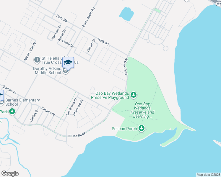 map of restaurants, bars, coffee shops, grocery stores, and more near 2425 Badlands Drive in Corpus Christi
