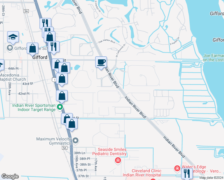 map of restaurants, bars, coffee shops, grocery stores, and more near 1670 North 42ND Circle in Vero Beach