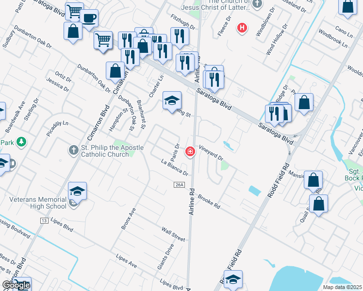 map of restaurants, bars, coffee shops, grocery stores, and more near 6654 Vienna Drive in Corpus Christi