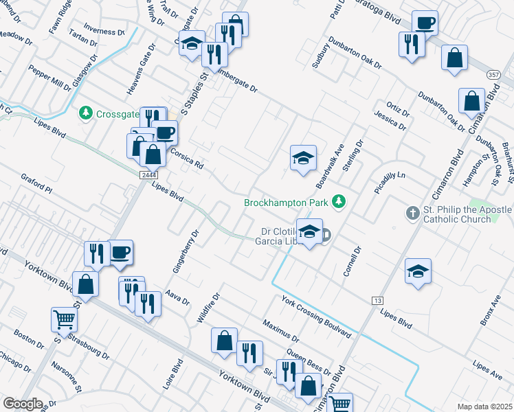 map of restaurants, bars, coffee shops, grocery stores, and more near 7017 Natchez Drive in Corpus Christi