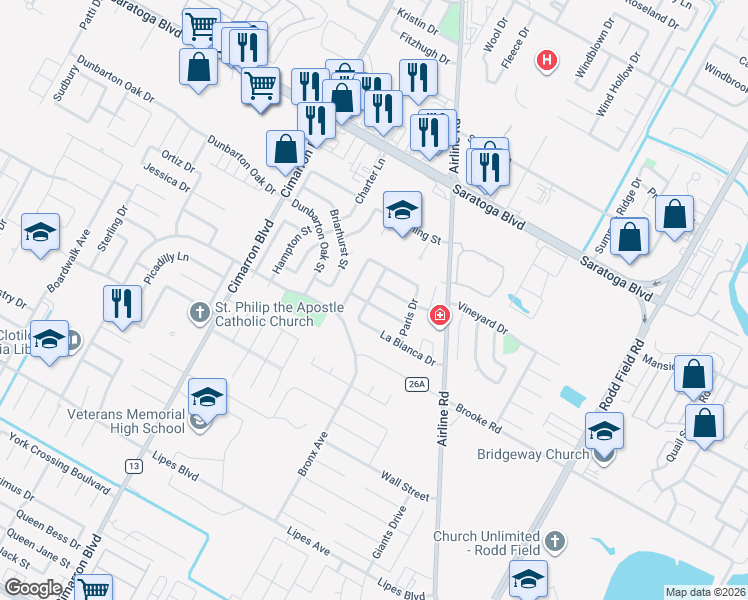 map of restaurants, bars, coffee shops, grocery stores, and more near 6613 Belvoir Avenue in Corpus Christi