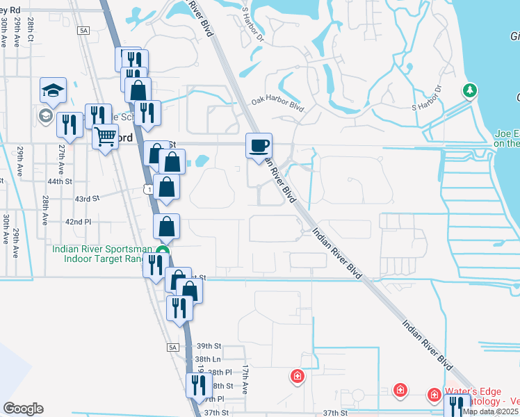 map of restaurants, bars, coffee shops, grocery stores, and more near 4314 Cross Court in Vero Beach