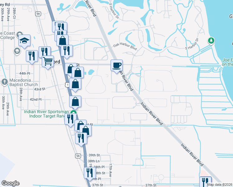 map of restaurants, bars, coffee shops, grocery stores, and more near 4314 Cross Court in Vero Beach