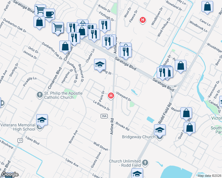 map of restaurants, bars, coffee shops, grocery stores, and more near 6654 Vienna Drive in Corpus Christi