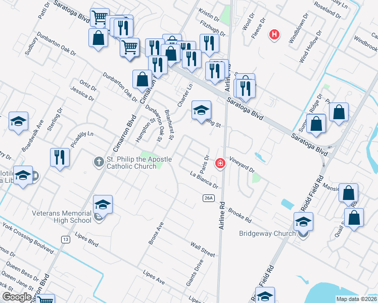 map of restaurants, bars, coffee shops, grocery stores, and more near 6613 Belvoir Avenue in Corpus Christi