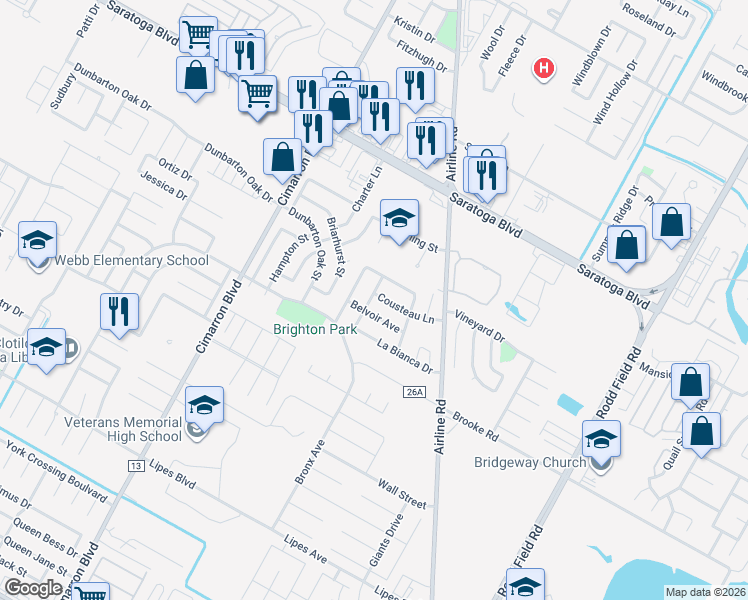 map of restaurants, bars, coffee shops, grocery stores, and more near 6613 Belvoir Avenue in Corpus Christi