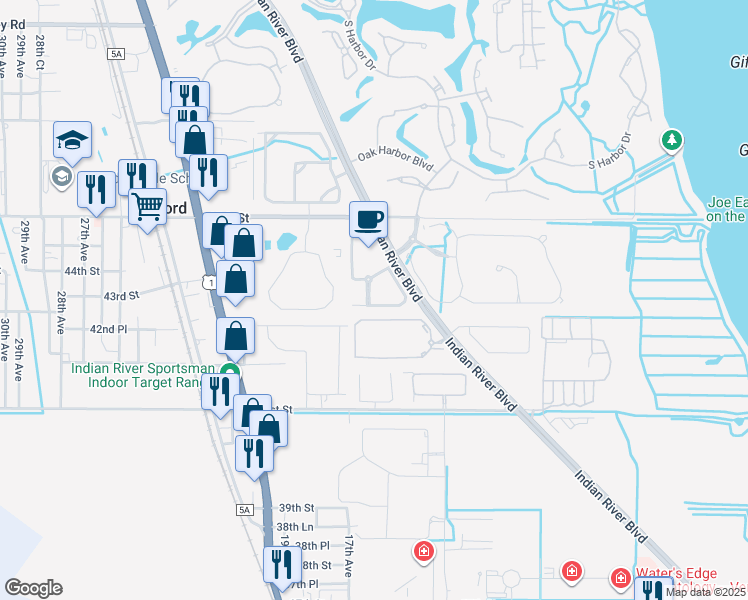 map of restaurants, bars, coffee shops, grocery stores, and more near 4314 Cross Court in Vero Beach