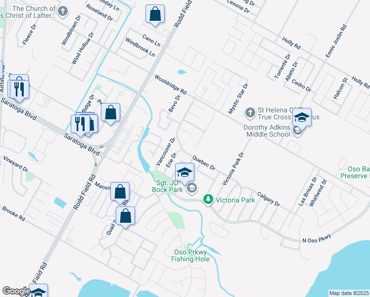 map of restaurants, bars, coffee shops, grocery stores, and more near 2702 Quebec Drive in Corpus Christi