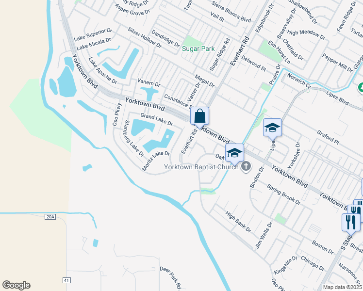 map of restaurants, bars, coffee shops, grocery stores, and more near 7705 Lake Baykal Drive in Corpus Christi