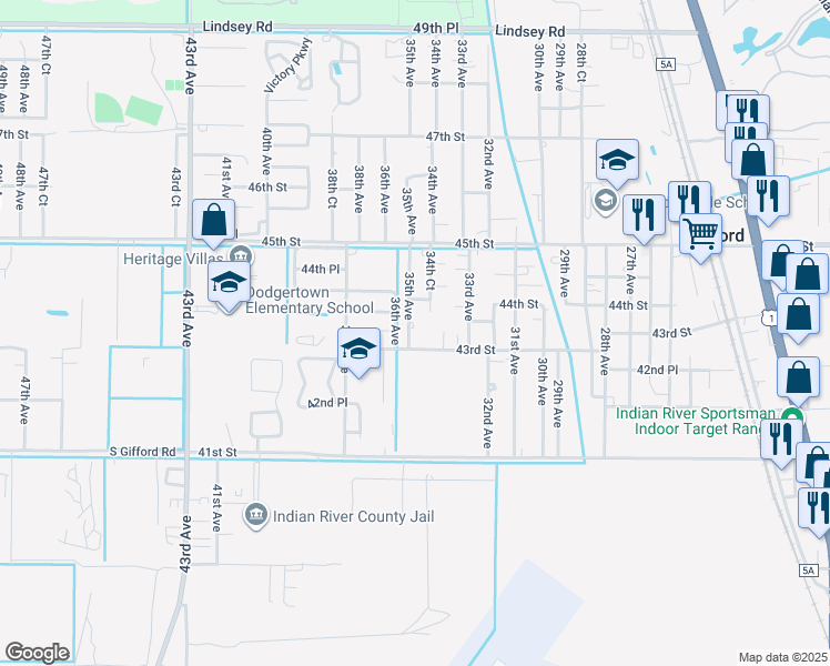 map of restaurants, bars, coffee shops, grocery stores, and more near 4320 35th Avenue in Vero Beach