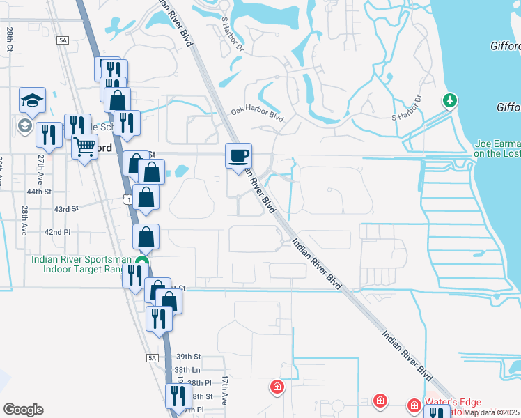 map of restaurants, bars, coffee shops, grocery stores, and more near 4307 Baseline Drive in Vero Beach