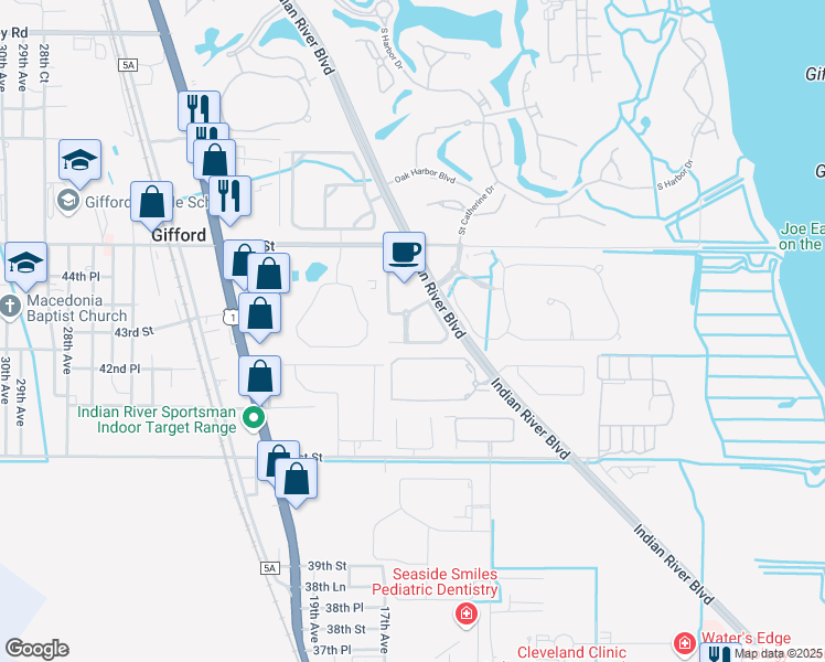 map of restaurants, bars, coffee shops, grocery stores, and more near 4314 Cross Court in Vero Beach