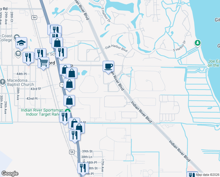 map of restaurants, bars, coffee shops, grocery stores, and more near 4314 Cross Court in Vero Beach
