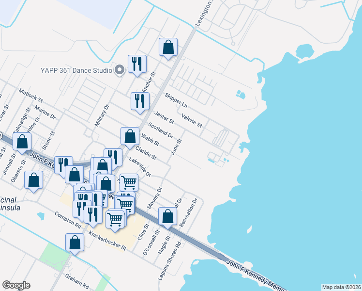 map of restaurants, bars, coffee shops, grocery stores, and more near 601 Jane Street in Corpus Christi
