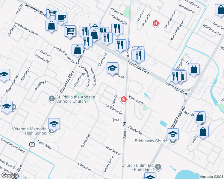 map of restaurants, bars, coffee shops, grocery stores, and more near 6633 Vienna Drive in Corpus Christi