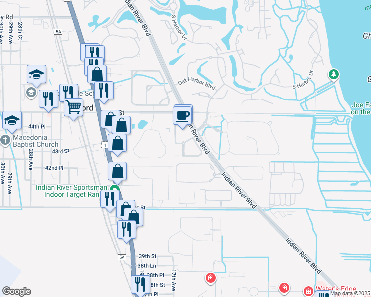map of restaurants, bars, coffee shops, grocery stores, and more near 4314 Cross Court in Vero Beach