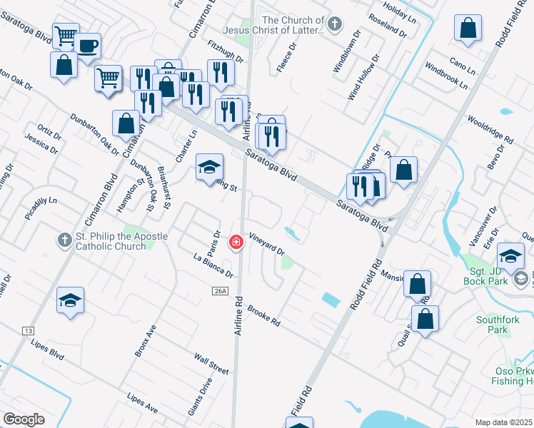 map of restaurants, bars, coffee shops, grocery stores, and more near 3010 Airline Road in Corpus Christi