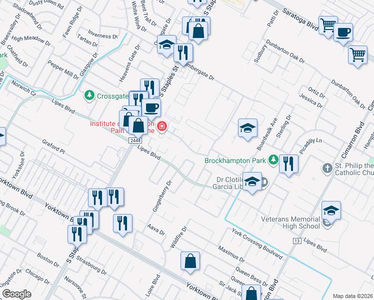 map of restaurants, bars, coffee shops, grocery stores, and more near 7101 Gingerberry Drive in Corpus Christi