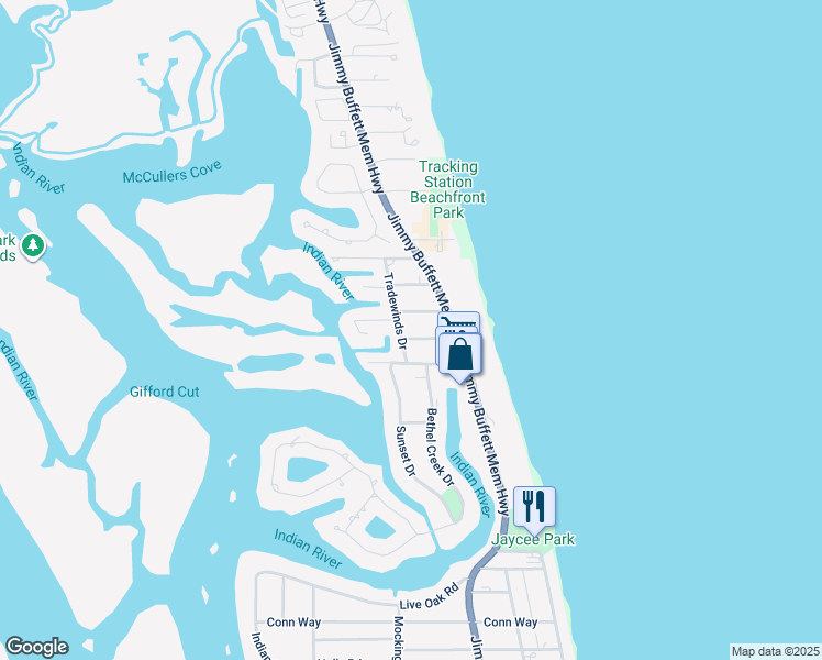 map of restaurants, bars, coffee shops, grocery stores, and more near 910 Tropic Drive in Vero Beach