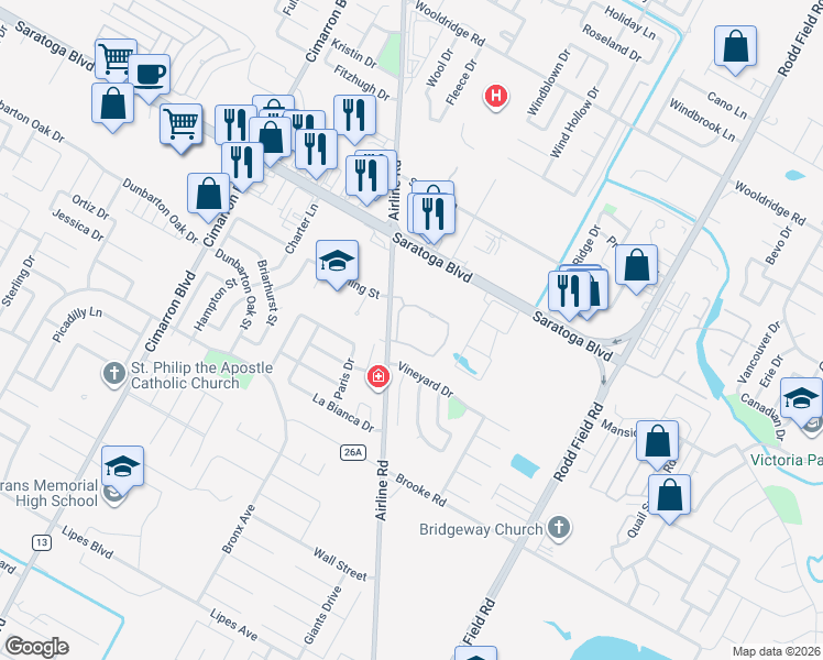 map of restaurants, bars, coffee shops, grocery stores, and more near 3010 Airline Road in Corpus Christi