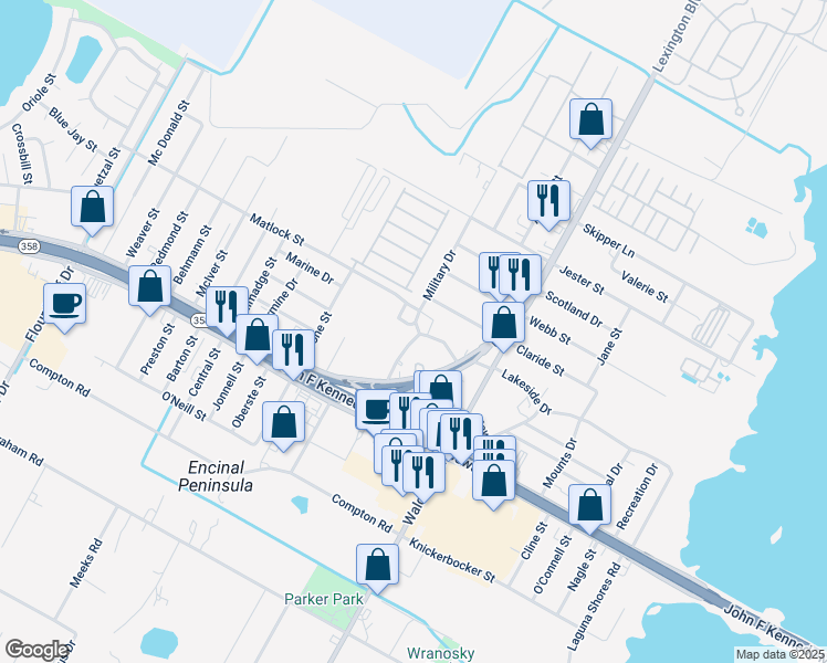 map of restaurants, bars, coffee shops, grocery stores, and more near 918 West Lakeside Drive in Corpus Christi