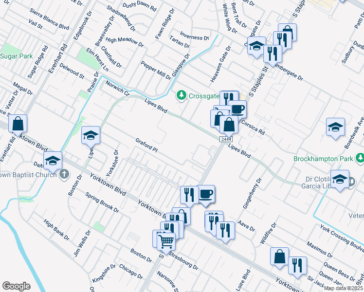 map of restaurants, bars, coffee shops, grocery stores, and more near 5502 Henderson in Corpus Christi