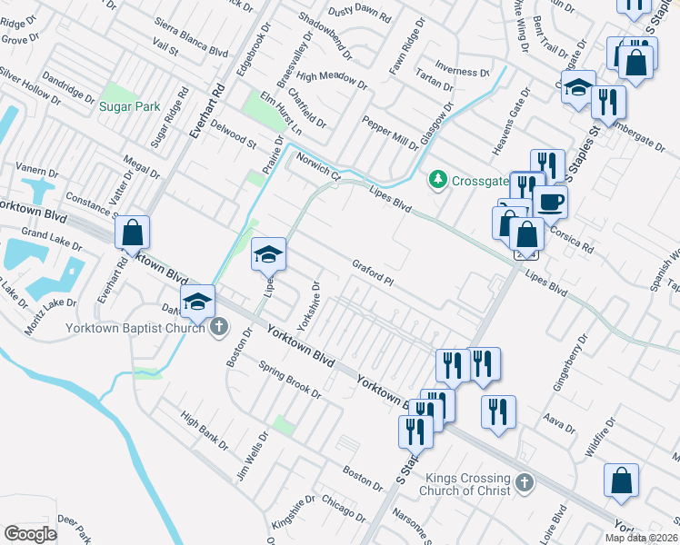 map of restaurants, bars, coffee shops, grocery stores, and more near 6909 King Arthur Street in Corpus Christi