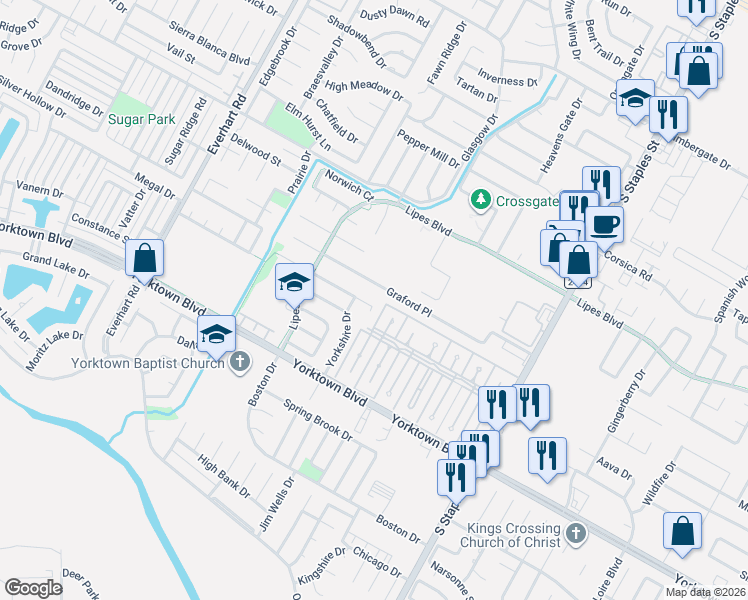 map of restaurants, bars, coffee shops, grocery stores, and more near 6909 King Arthur Street in Corpus Christi