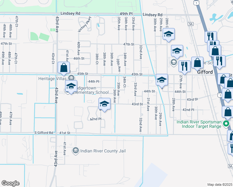 map of restaurants, bars, coffee shops, grocery stores, and more near 4320 35th Avenue in Vero Beach