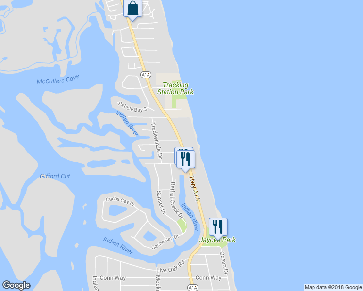 map of restaurants, bars, coffee shops, grocery stores, and more near 5061 Highway A1A in Vero Beach