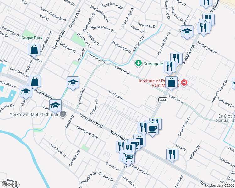 map of restaurants, bars, coffee shops, grocery stores, and more near 5310 Graford Place in Corpus Christi