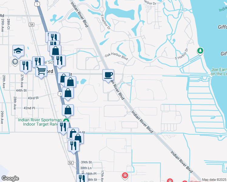 map of restaurants, bars, coffee shops, grocery stores, and more near 1620 Boulevard Village Lane in Vero Beach
