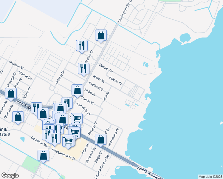 map of restaurants, bars, coffee shops, grocery stores, and more near 406 Jester Street in Corpus Christi