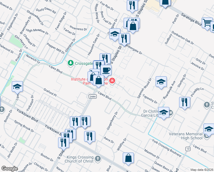 map of restaurants, bars, coffee shops, grocery stores, and more near 7110 South Staples Street in Corpus Christi