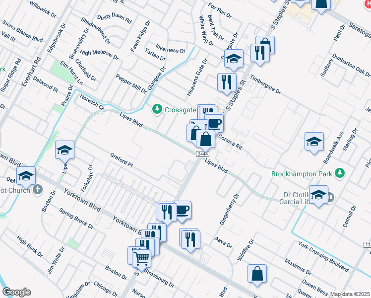 map of restaurants, bars, coffee shops, grocery stores, and more near 5525 Lipes Boulevard in Corpus Christi