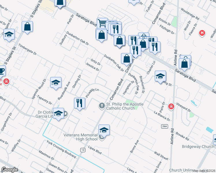 map of restaurants, bars, coffee shops, grocery stores, and more near 6310 Brockhampton Street in Corpus Christi