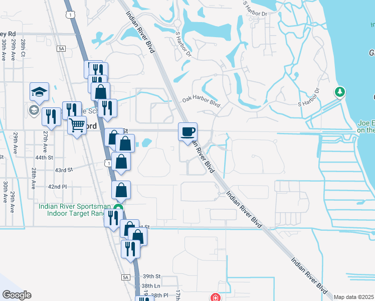 map of restaurants, bars, coffee shops, grocery stores, and more near 1620 Boulevard Village Lane in Vero Beach