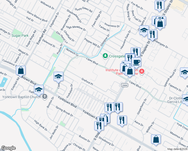 map of restaurants, bars, coffee shops, grocery stores, and more near 5310 Graford Place in Corpus Christi
