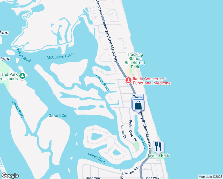 map of restaurants, bars, coffee shops, grocery stores, and more near 718 Tides Road in Vero Beach