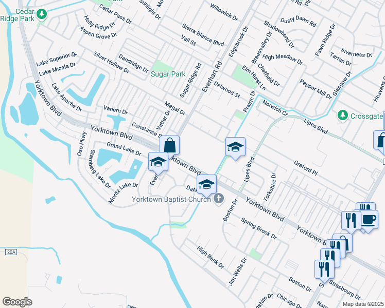 map of restaurants, bars, coffee shops, grocery stores, and more near 4834 Yorktown Boulevard in Corpus Christi
