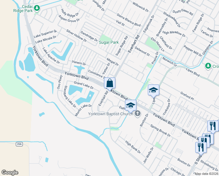 map of restaurants, bars, coffee shops, grocery stores, and more near 4018 Yorktown Boulevard in Corpus Christi