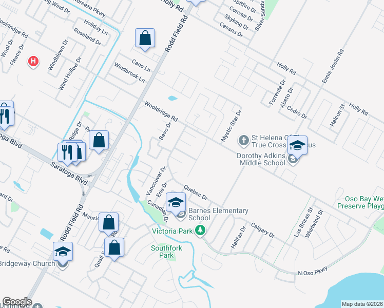 map of restaurants, bars, coffee shops, grocery stores, and more near 7330 New Brunswick Drive in Corpus Christi
