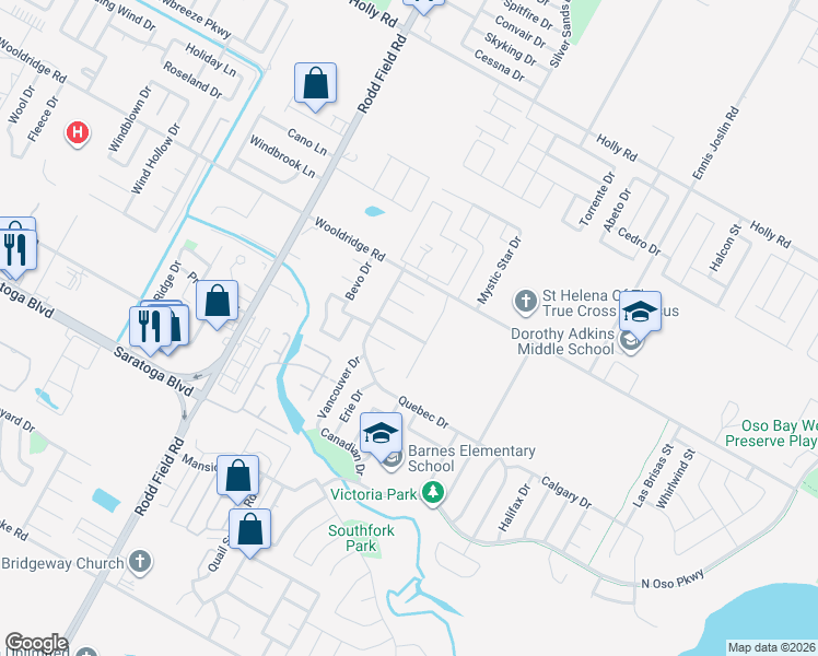 map of restaurants, bars, coffee shops, grocery stores, and more near 7330 New Brunswick Drive in Corpus Christi